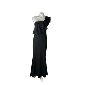 Lulus black one shoulder ruffle gown size small